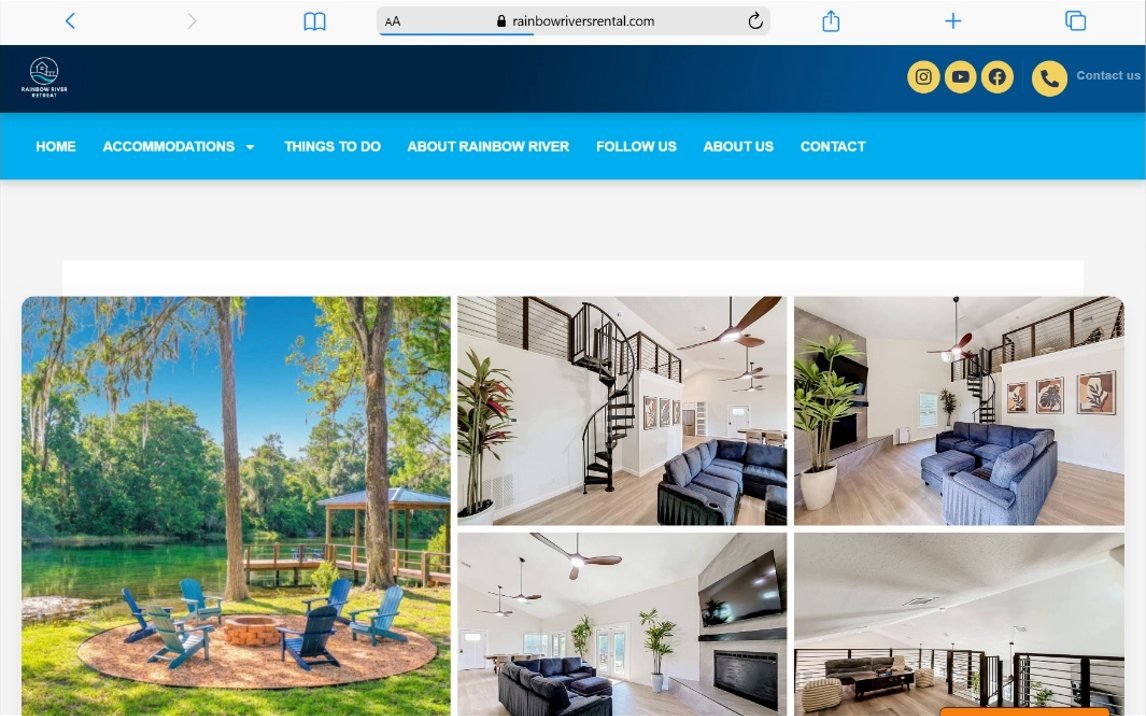 Website for Rainbow River Retreat, Dunnellon, Florida, USA
