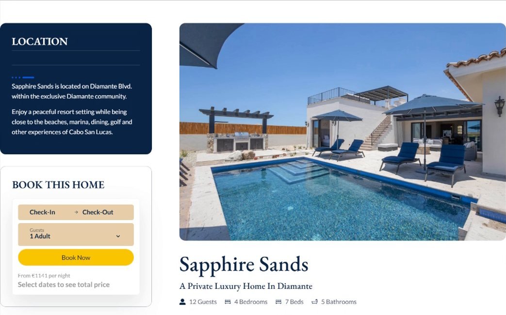 Website for Sapphire Sands, Cabo San Lucas, Mexico